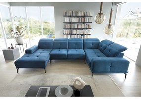 Син кадифен ъглов диван (десен ъгъл/U форма) Neviro – ELTAP