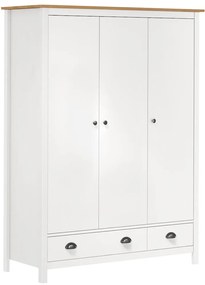 288954 vidaXL Гардероб с 3 врати Hill бял 127x50x170 см борово дърво масив