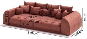 Диван от рипсено кадифе в тухлен цвят 310 cm Vanessa – Ropez