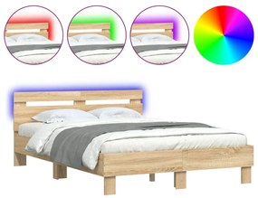 3207576 vidaXL Рамка за легло с табла и LED, дъб сонома, 120x190 см