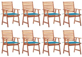 3078378 vidaXL Градински трапезни столове, 8 бр, с възглавници, акация масив