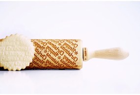 Дървен коледен релефен валяк за тесто с Happy Christmas - Valek