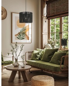 Черна настолна лампа с абажур от тъканa тръстика (височина 48 cm) Foresto – GTV