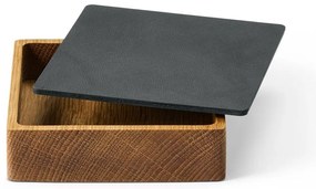 Дървена декоративна кутия за съхранение от еко кожа с капак в антрацитен и естествен цвят 11x11x3,5 cm Square Nupo – LIND DNA