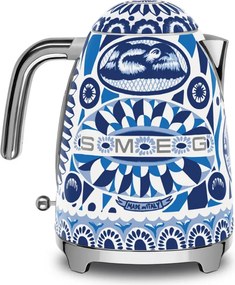 Електрическа кана SMEG Dolce & Gabbana KLF03DGBEU, 2400 W, 1.7 л, 360° основа, Гланцово покритие, Средиземноморско синьо