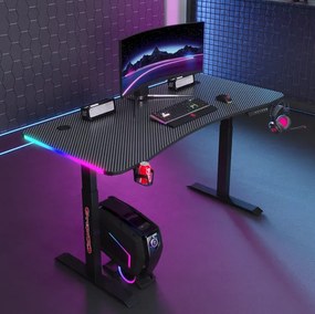 Електрическа маса с регулируема височина 140 см - черна с LED подсветка