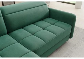 Зелен кадифен разтегателен ъглов диван с място за съхранение (ляв ъгъл L форма) Barea – ELTAP