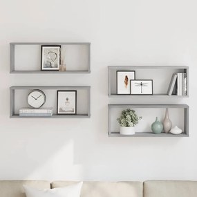 815928 vidaXL Стенни рафтове, 4 бр, сив сонома, 60x15x23 см, инженерно дърво