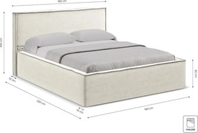 Кремаво двойно тапицирано легло с място за съхранение и включена подматрачна рамка 140x200 cm Anani – Makamii