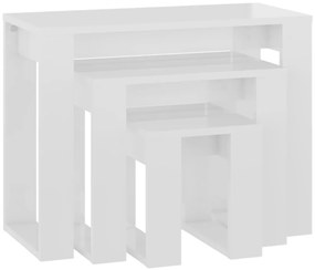 808609 vidaXL Стифиращи маси, 3 бр, бял гланц, инженерно дърво