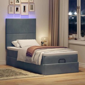 3314229 vidaXL Османска легло с матраци и LED, тъмносиво, 100x200 см, кадифе