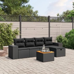 3265164 vidaXL Градински диван с възглавници, 6 части, черен, полиратан