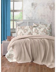 Светлокафяво памучно покривало за легло 220x240 cm Waffle – Mila Home