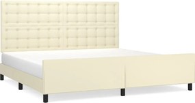 3125593 vidaXL Рамка за легло с табла, кремава, 200x200 см, изкуствена кожа