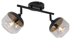 Дизайнерски прожектор черен със злато и опушено стъкло 2-светлина - Kyan