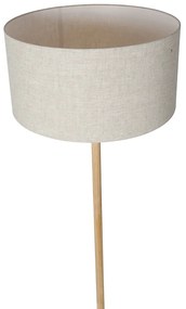 Рустикална подова лампа дърво с светлокафяв абажур - Mels
