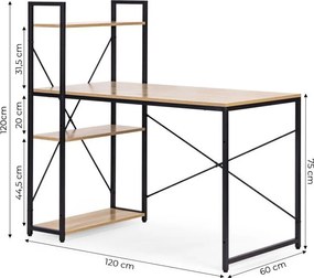 Компютърно бюро ModernHome, дървено, с рафтове за съхранение, подсилена метална конструкция, 120*60 см