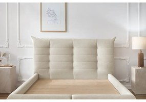 Бежово тапицирано двойно легло с място за съхранение с решетка 160x200 cm Clothilde - Bobochic Paris