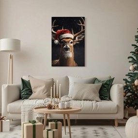 Картина на платно – Сладък елен с коледна шапка