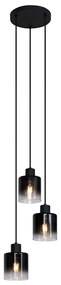 Модерен висящ полилей черен с димно стъкло 3-светлинен - Dame