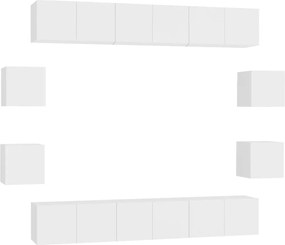 3074458 vidaXL Комплект ТВ шкафове от 10 части, бял, инженерно дърво