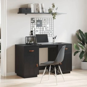 3107848 vidaXL Бюро с шкафове, черно, 135x50x75 см, борово дърво масив