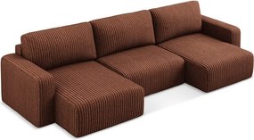 Теракотен сгъваем/с място за съхранение ъглов диван от рипсено кадифе (U форма) Kona – Makamii