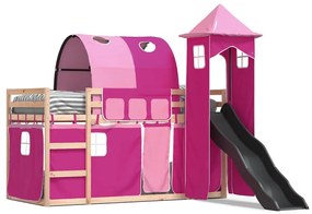 3284163 vidaXL Двуетажно легло с пързалка и завеси, синьо, 90x200 см