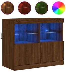 836664 vidaXL Сайдборд с LED светлини, кафяв дъб, 81x37x67 см
