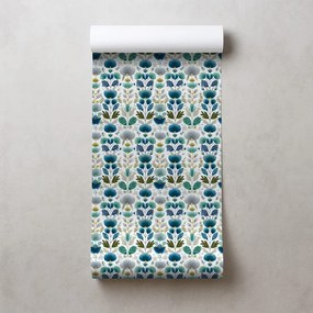 Тапет – Сини цветя на бял фон