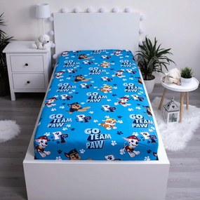 Син еластичен памучен детски чаршаф 90x200 cm Paw Patrol – Jerry Fabrics