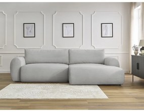 Светлосив разтегателен ъглов диван от рипсено кадифе (десен ъгъл) Lucien – Bobochic Paris