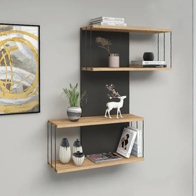 Меламинов стенен рафт Destan в антрацитен цвят - натурален бук 65x19x96см.