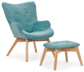 Тюркоазен фотьойл с табуретка от рипсено кадифе Niko – Ropez