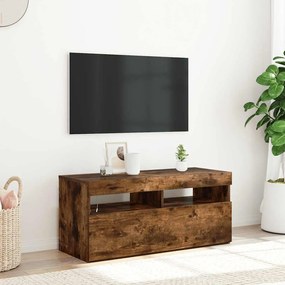 815675 vidaXL ТВ шкаф с LED осветление, опушен дъб, 90x35x40 см