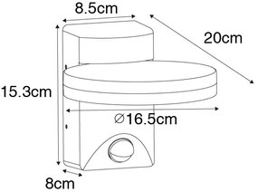 Външен аплик черен с LED IP54 датчик за движение - Esmee