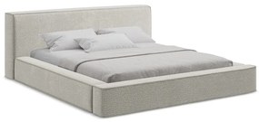 Светлосиво тапицирано двойно легло с място за съхранение и решетка 140x200 cm Noho - Makamii