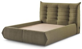 Тъмнозелено тапицирано двойно легло с място за съхранение с решетка 180x200 cm Clothilde - Bobochic Paris