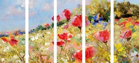 картини от 5 части – Рисувани макове на ливада