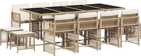 3211702 vidaXL Градински комплект с възглавници, 13 части, бежов полиратан