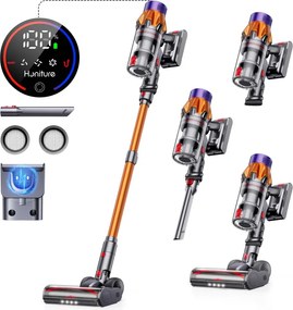 Вертикална прахосмукачка Honiture X7 CJD239, 550W, 45 KPa, 1.5 л, 60 мин, 3 режима, Регулируема височина, HEPA, Тъчскрийн, LED четка, Никел/жълт