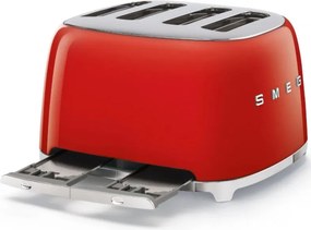 Тостер за хляб SMEG 50's Style TSF03RDEU, 2000W, 4 филии, 6 нива, Тавичка за трохи, Вграден кабел, Неръждаема стомана, Червен
