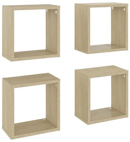 807035 vidaXL Стенни кубични рафтове, 4 бр, дъб сонома, 26x15x26 см