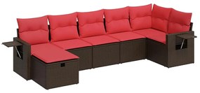 3325510 vidaXL Градински комплект с възглавници, 7 части, кафяв, полиратан