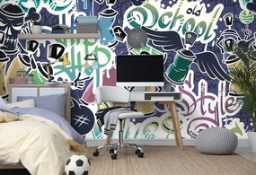 Самозалепващ тапет – Весел street art в лилаво
