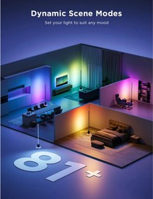 Подова Smart LED лампа Govee Floor Lamp Pro RGBICWW H6079, 170 см, 48W, 2100 lm, 6500K, Wi-Fi, Bluetooth, Govee Home, Черен