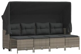 3261541 vidaXL Градински комплект с възглавници, 5 части, сив полиратан