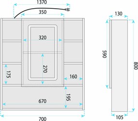 Шкаф с огледало и LED осветление Rea Luna 70x80cm