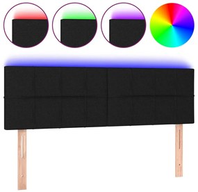 3121612 vidaXL LED горна табла за легло, черна, 144x5x78/88 см, плат