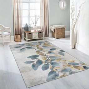 Светлосиньо-златист килим подходящ за пране 120x180 cm Golden Leaves – Mila Home